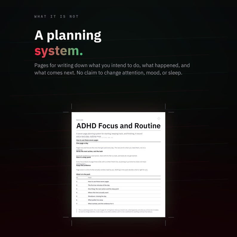 ADHD Focus and Routine Printable, 7 Page Daily Planner, Black Ink PDF image 7