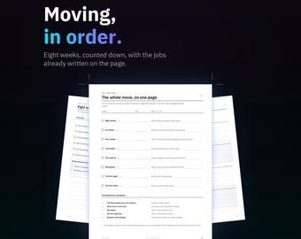 Moving Checklist Printable, 8 Week Moving Planner and Packing Countdown, 16 Pages, Instant Download