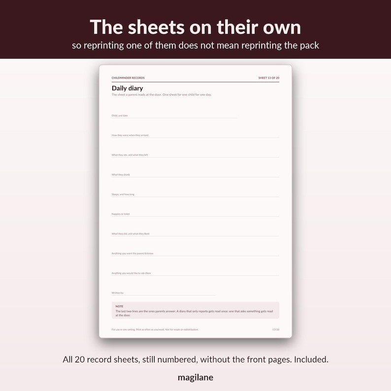 Childminder Paperwork EYFS Records - 20 numbered sheets, register, accident, sleep, medication, A4 image 7