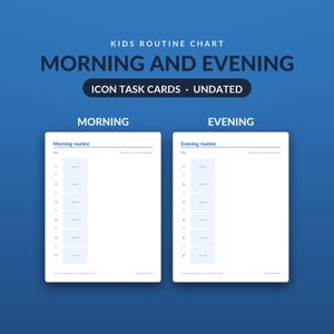 Kids Routine Chart Printable, Morning Evening Visual Schedule Task Cards image 1