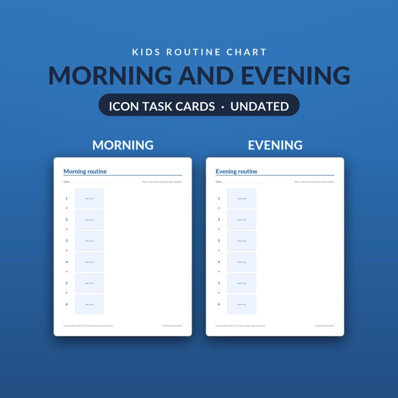 Kids Routine Chart Printable, Morning Evening Visual Schedule Task Cards image 1