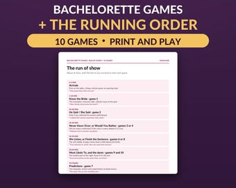 Bachelorette Party Games Printable - 10 Games, Run of Show and Planning Checklist