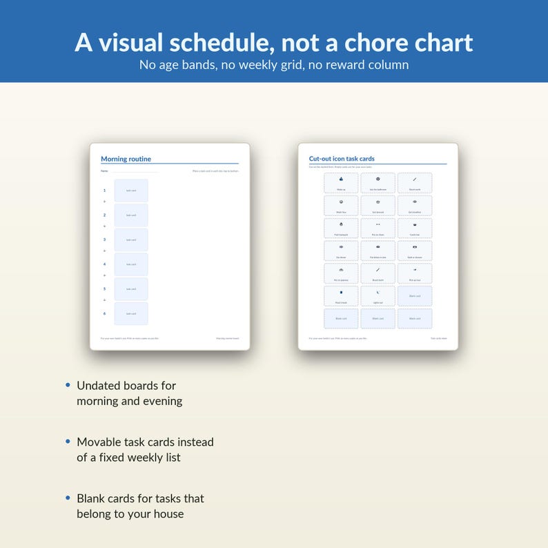 Kids Routine Chart Printable, Morning Evening Visual Schedule Task Cards image 8