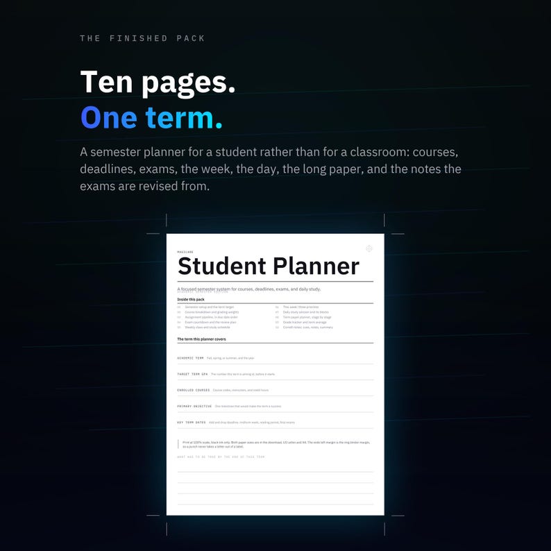 Druckbarer Studienplaner, Semester-Lernorganisator, Aufgaben- und Prüfungsplaner (PDF) Bild 1