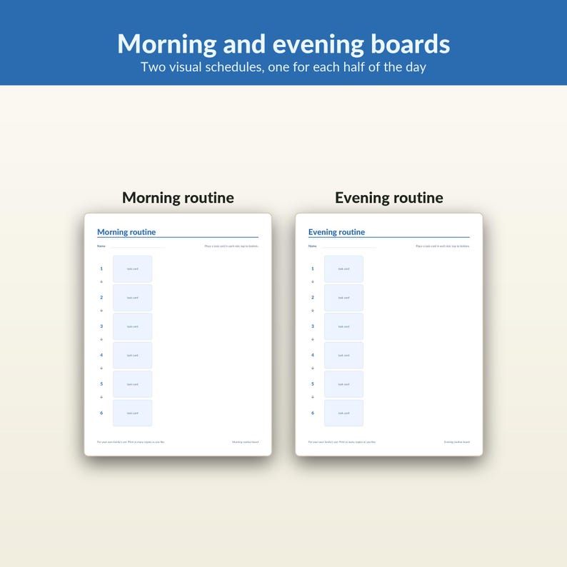 Kids Routine Chart Printable, Morning Evening Visual Schedule Task Cards image 3