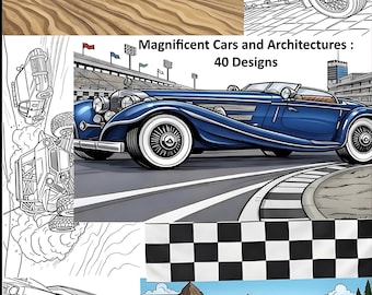 Malbuch für Erwachsene (PDF), Klassische Autos und Architekturdesigns (Digitaler Download)