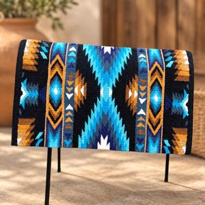 Handwoven Wool Saddle Pad, Southwestern Geometric Pattern, Western Horse Blanket