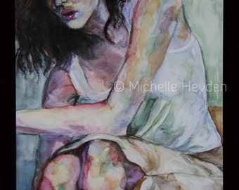 Fine Art Metal Print- 20" x 16"-Colorful Watercolor of Woman- "Without Words"