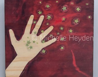 Fine Art Print on Wood ~10" x 10"~ Hand Throwing Stars