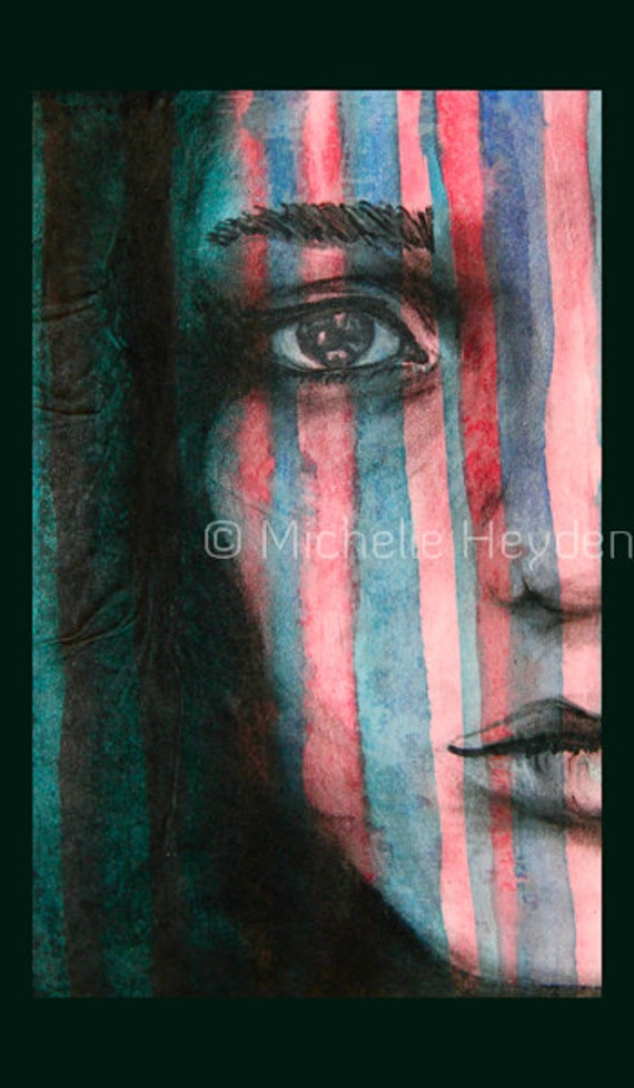 Hanging Fine Art Metal Print- 20" x 16"- Colorful Striped Female Face- "Arise"