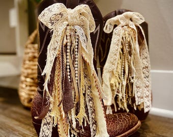 Handmade Boot Bows | Cream Lace, Pearl Accents, Western Style Accessories