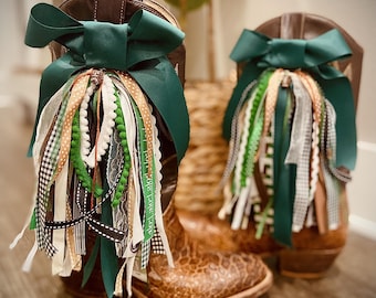 Handmade Boot Bows | Emerald Green, Brown & Cream Lace Football-Inspired Accessories