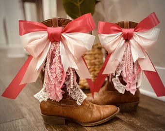 Handmade Breast Cancer Awareness Boot Bows | Pink Satin, Lace, Awareness Ribbon