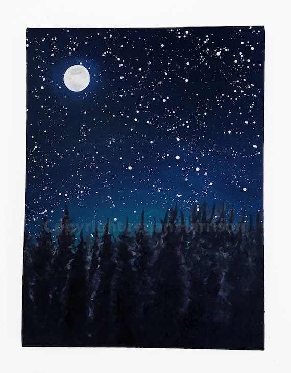 12 X 16 Original Oil On Canvas Painting Night Sky In The Etsy