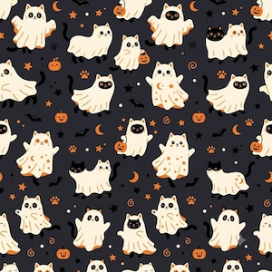 Halloween Cat Seamless Pattern Vector Digital Paper Pack 12x12in 300DPI Commercial Use