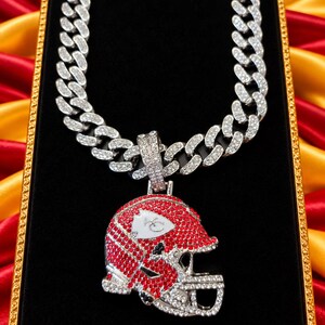 3 Dimensional Kansas City Iced Out Helmet and Chain, Chain is 20 inches long