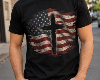 American Flag Cross PNG, Christian Faith Vintage PNG, Patriotic Cross Sublimation, Digital Download