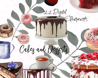 Digital Desserts, Printable Bakery Clip Art, Cakes, Donuts, Pies, P 199
