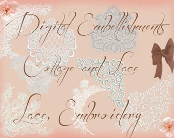 Digital Printable Lace and Embroidery, Digital Embellishments, PNG Format  No 207