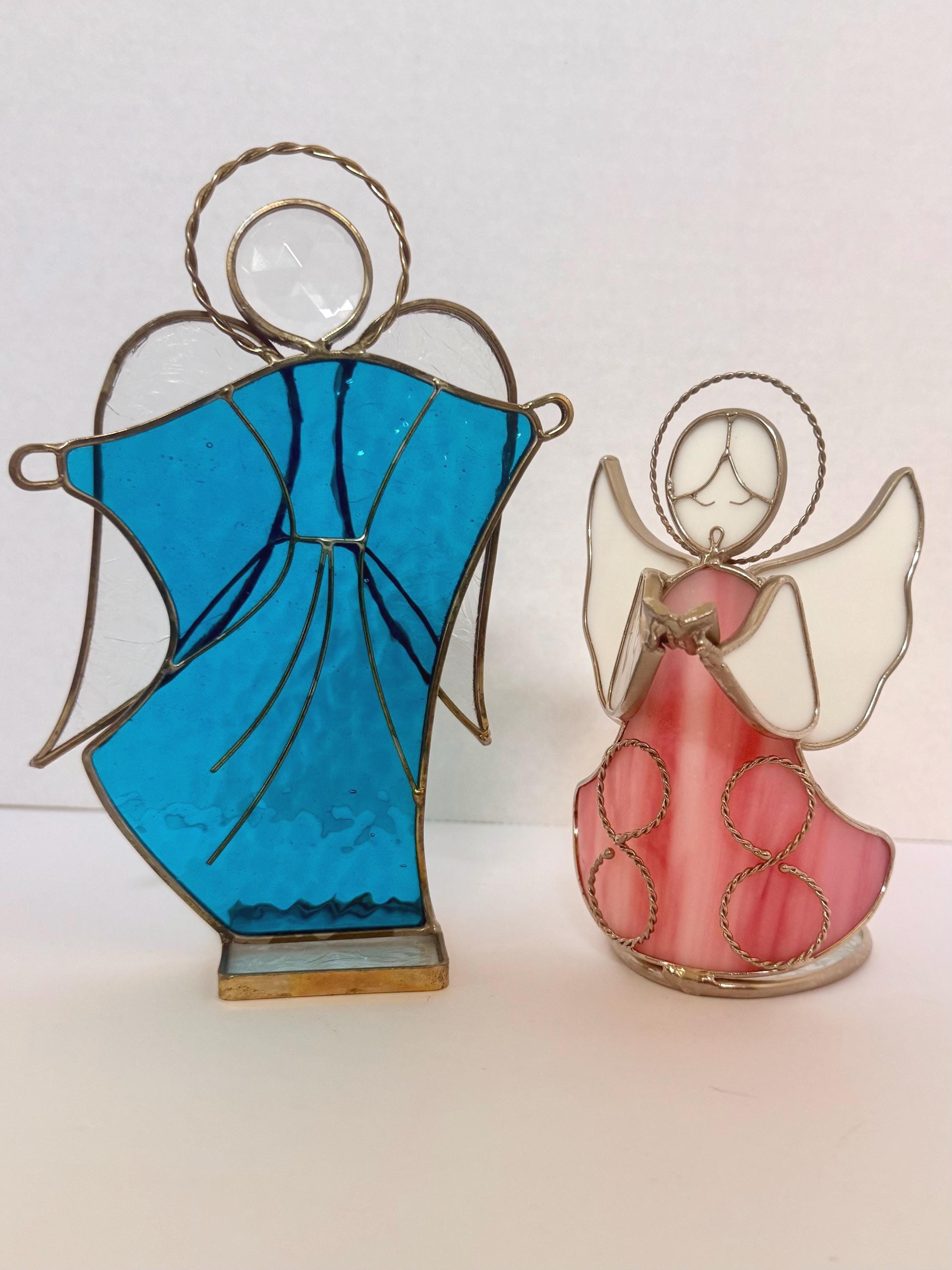 ステンドグラス 天使の置物 赤いボール付き Vintage Stained Glass Angel - Etsy