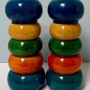 Olde Thompson Fiesta Sunset Stacked Wood Salt Shaker Pepper Mill Set MCM Grinder USA