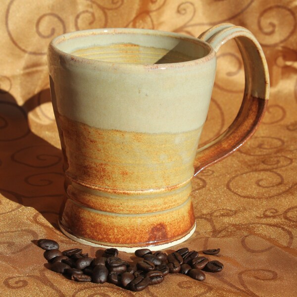 Tan Pottery Mug, Coffee Cup, Handmade Tea Mug, Ceramic Beer Stein, Unique Gift Mug, Large Mug