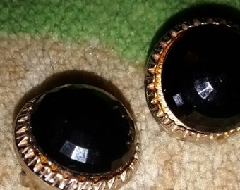 Black Glass Diamond Cut Large Earrings Vintage