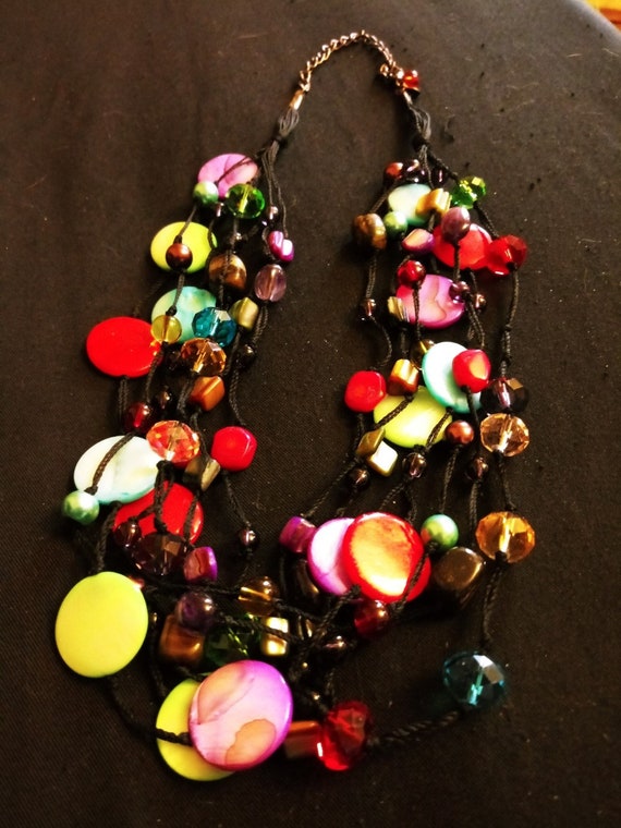 Glass Bead And Agate Stone  Multi Colored 7 Stran… - image 2