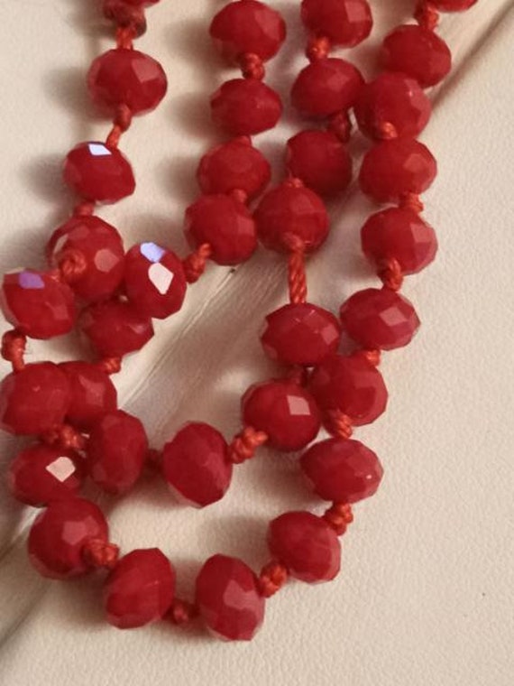 Crimson Red Vintage Shimmering Diamond Cut Knotte… - image 6