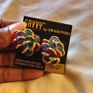 Original Savvy By Swarovski Multi Colored Gem Cluster Pierced Earrings On Original Card image 6