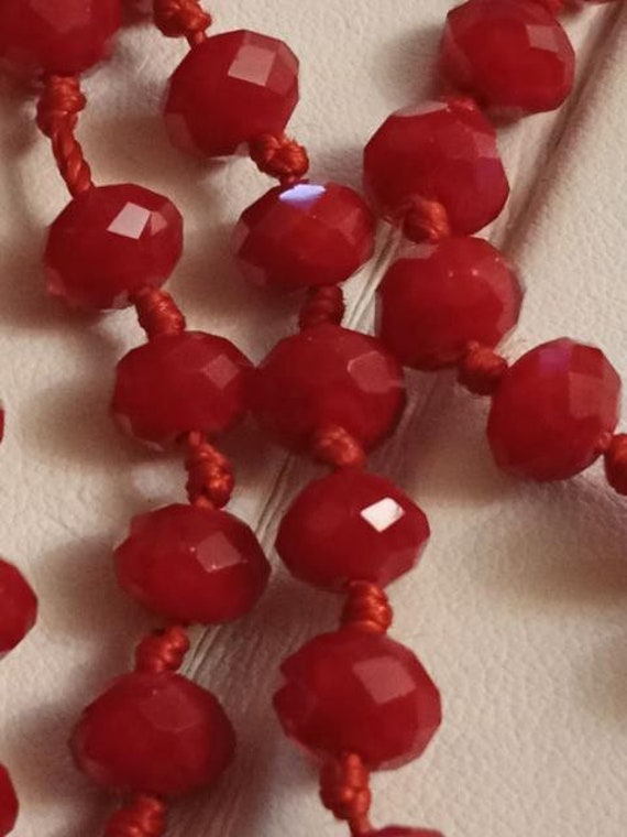 Crimson Red Vintage Shimmering Diamond Cut Knotte… - image 4