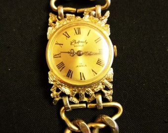 Rhapsody Royale  17 Jewels Vintage Ladies Mechanical ( Wind Up ) Watch  With Curb / Leather Chain Engraving On Back