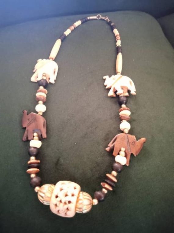 Elephant Bovine Beaded Tribal Necklace With Dark B