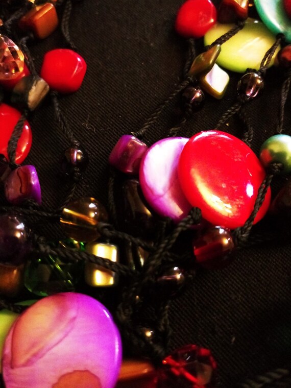 Glass Bead And Agate Stone  Multi Colored 7 Stran… - image 3