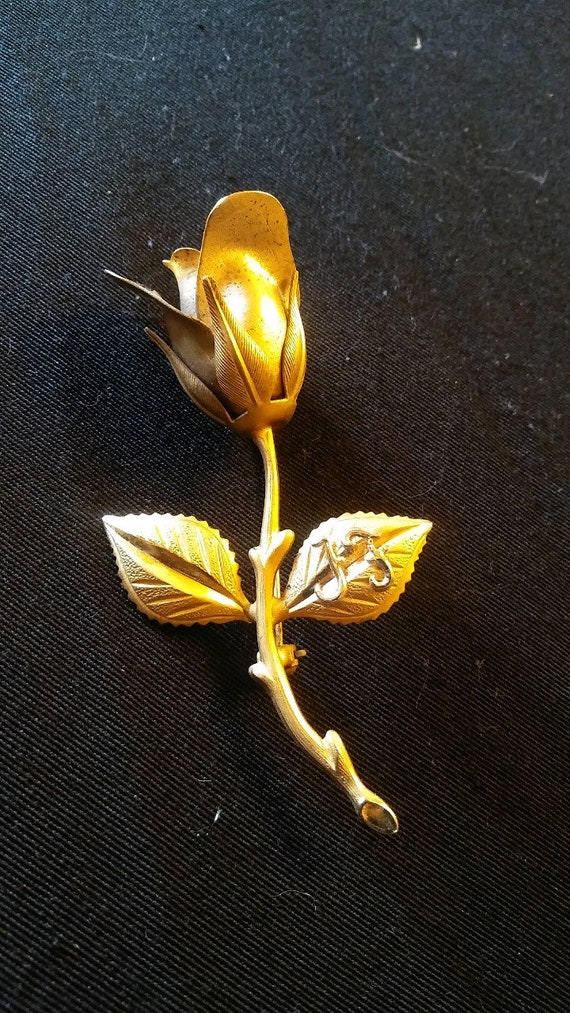 24 Kt Gold Plated Monogramed Long Stem Rose Brooch