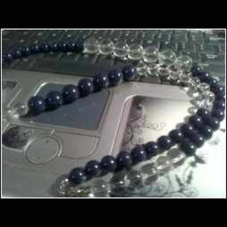 Navy Blue White Beaded Necklace