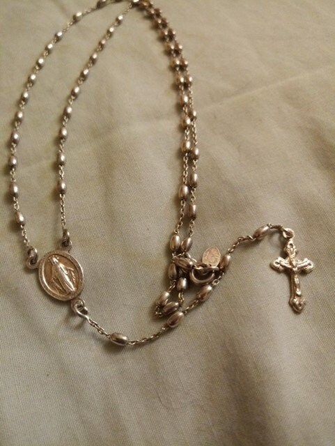 Sterling Silver Dyadema 925 Italy Oval Beaded Rosary Necklace