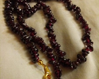 Genuine Polished Garnet Beaded Necklace  With Gold Plate Lobster Clasp   18 1/2 Inches Long Simply Amazing