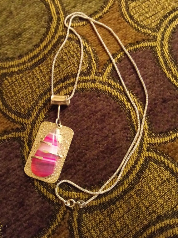 Sterling Silver Pink Banded Agate Artisan Necklace