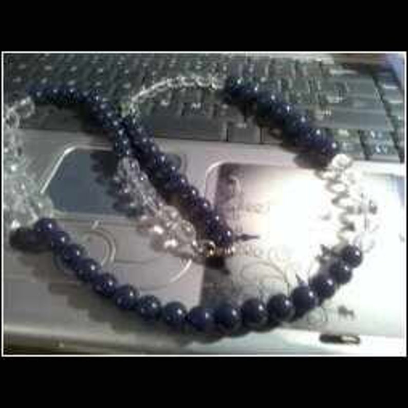 Navy Blue White Beaded Necklace