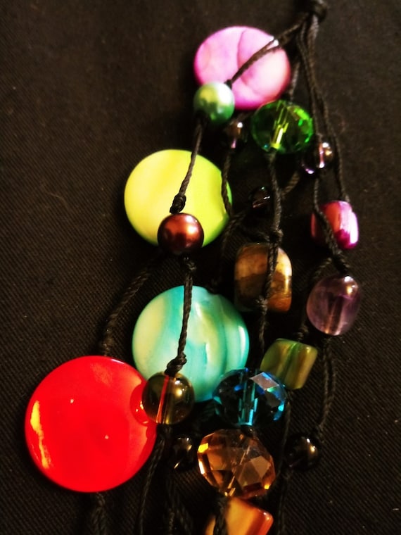Glass Bead And Agate Stone  Multi Colored 7 Stran… - image 4