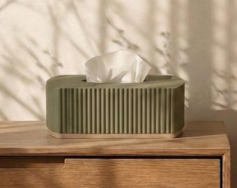 Porta fazzoletti moderno a coste, colore verde oliva minimalista, complemento d'arredo per la casa, contenitore per il bagno