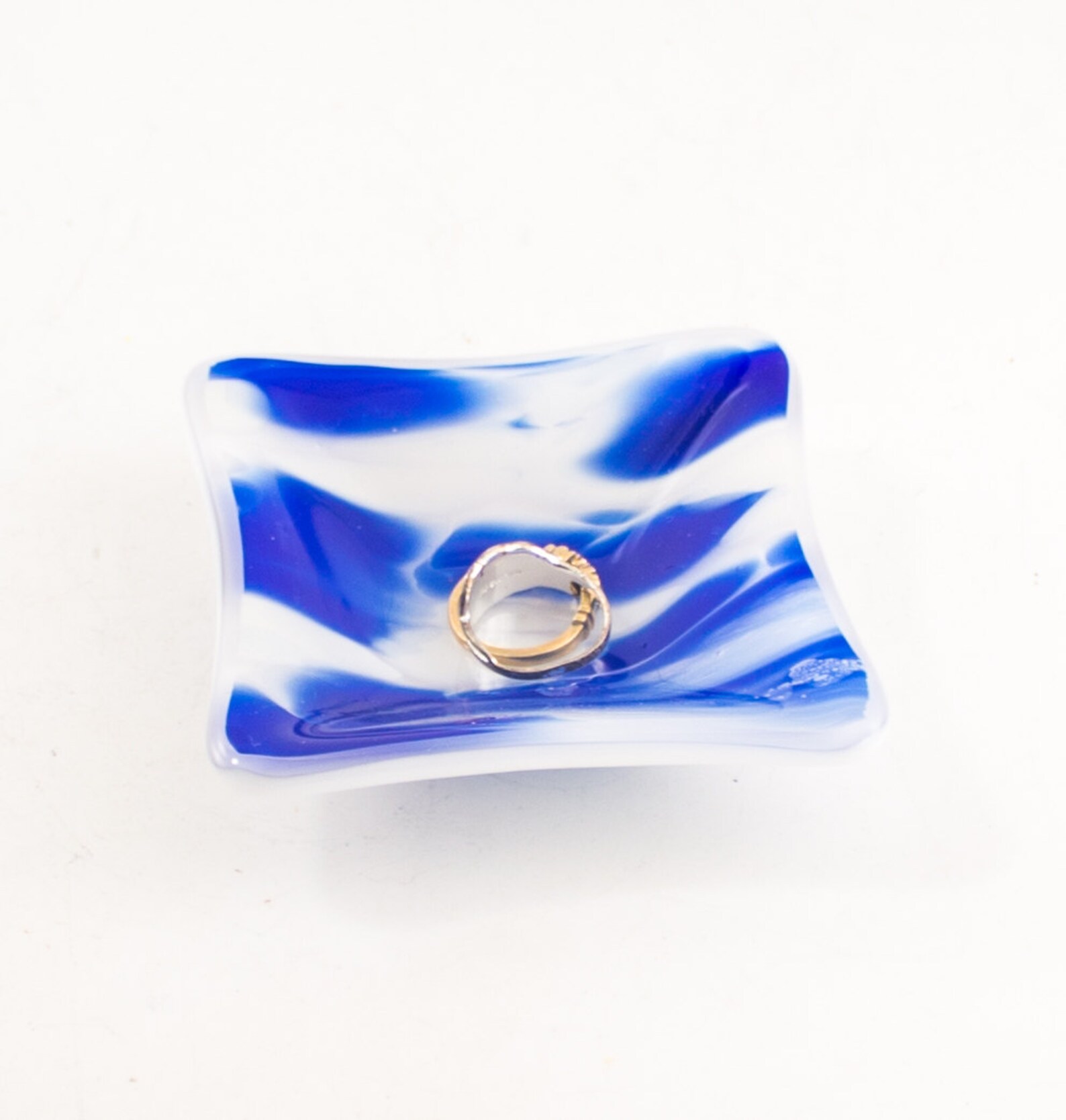 Glass Ring Holder Small Jewelry Dish Cobalt Blue and White Etsy