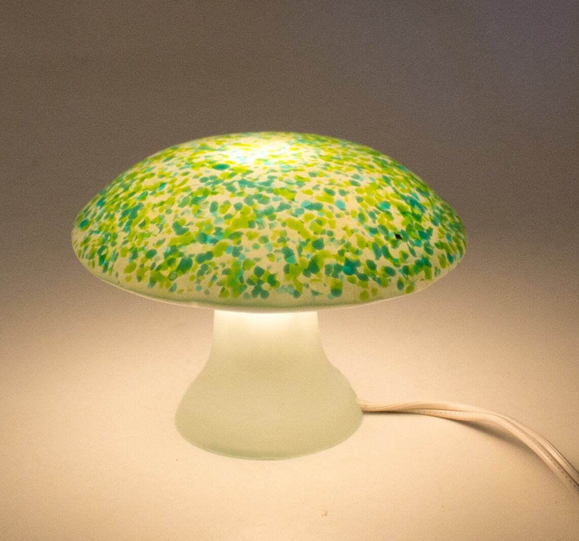 Green Glass Lamp Mushroom Light Cute Lamp Garden Whimsy Etsy