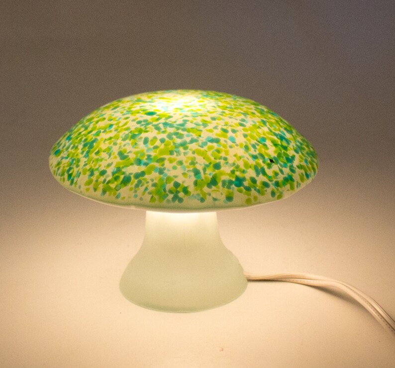 Green Glass Lamp Mushroom Light Cute Lamp Garden Whimsy Etsy