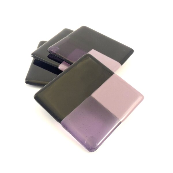 Fused Glass Drink Coasters - Purple and Black - Set of Four - Handmade
