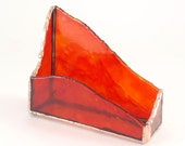 Unique Desktop Business Card Holder - Red Stained Glass - Handmade OOAK