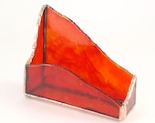 Unique Desktop Business Card Holder - Red Stained Glass - Handmade OOAK