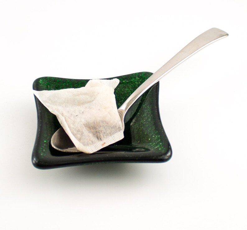 Fused Glass Dish Emerald Green Tea Bag Rest Spindle Bowl Etsy