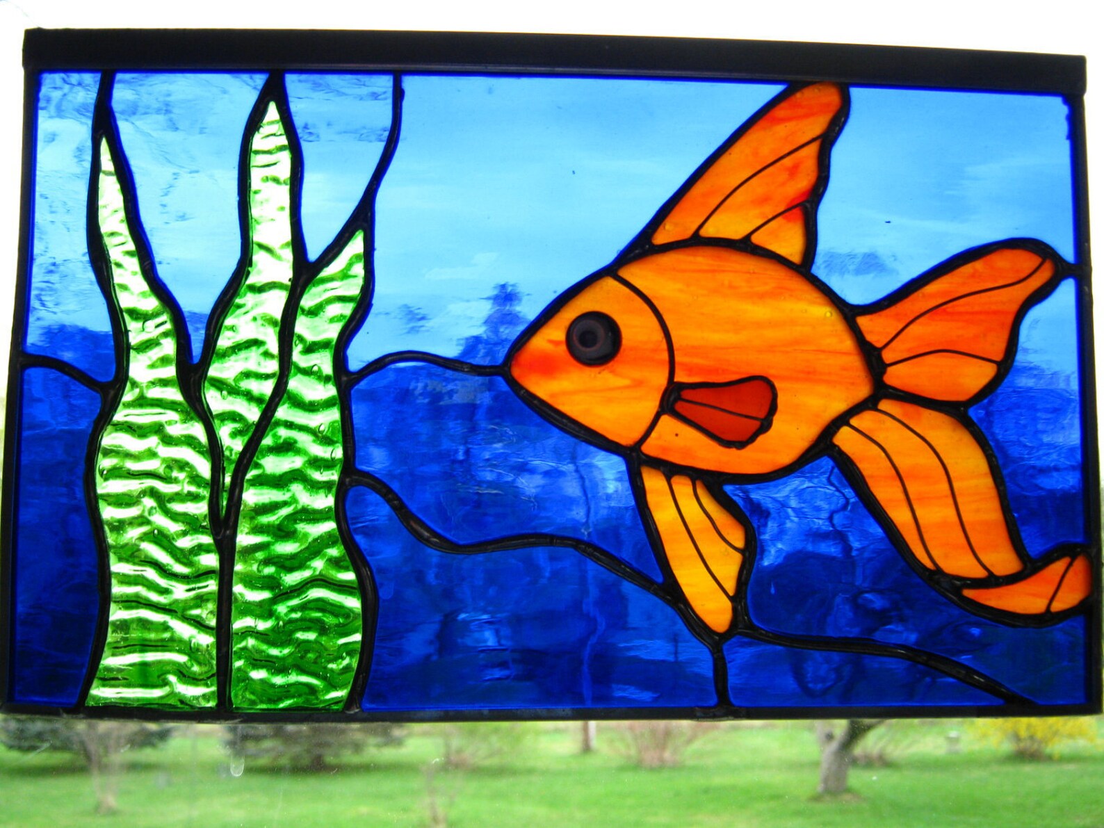 Vitrail poissons de verre panneau de fenêtre Art de poissons Etsy